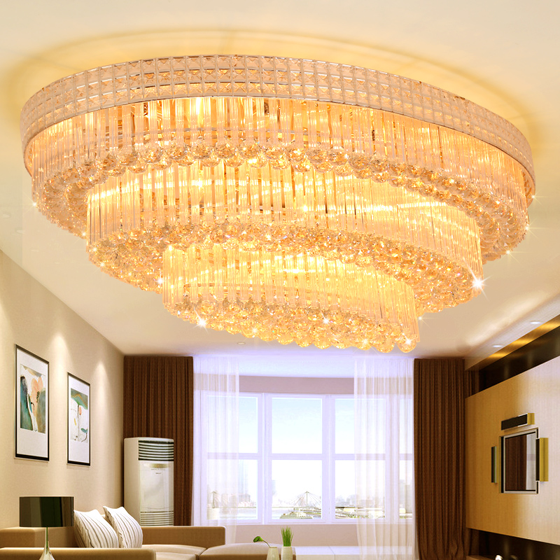American Modern Golden Oval Crystal Ceiling Lights Fixture LED Light European Oblong Hanging Lamps Hotel Lobby Parlor Hall Home Indoor Lighting 3 Colo
