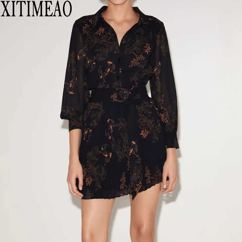 ZA Women Vintage Print Dress Long Sleeve Lapel Shirt Simple Female Chiffon Pleated Skirt Mini With Belt 210604, Black
ZA Women Vintage Print Dress Long Sleeve Lapel Shirt Simple Female Chiffon Pleated Skirt Mini With Belt 210604, Black