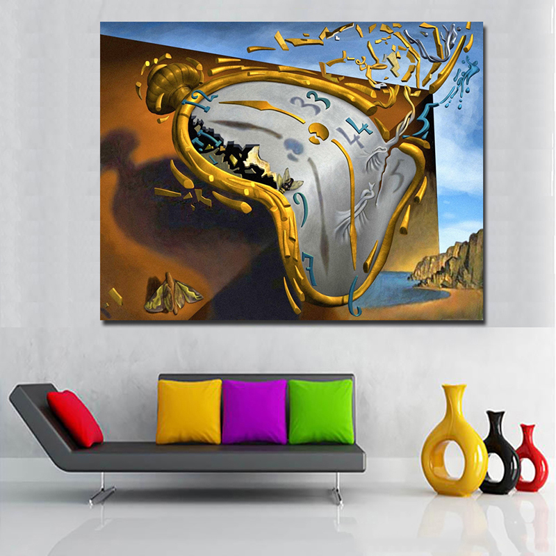 Post-Modern Abstract Art Clock By Salvador Dali Canvas Printed Art Painting Wall Pictures For Living Room Decor