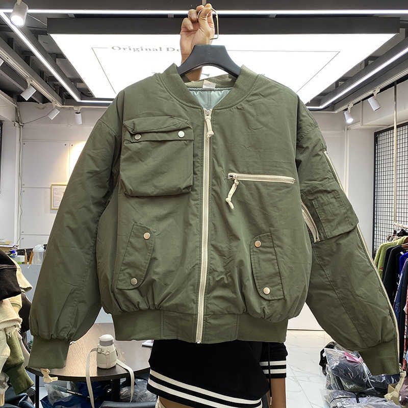 Men's Jackets Winter thickened grailz flight Multi Pocket zipper functional style loose short cotton jacket, Black 
Men's Jackets Winter thickened grailz flight Multi Pocket zipper functional style loose short cotton jacket, Black