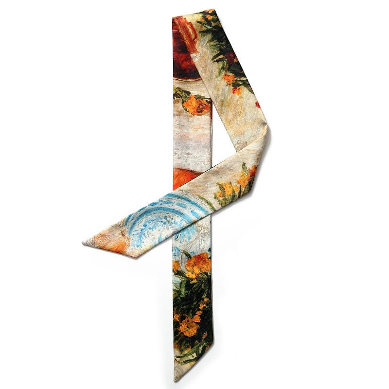 Scarves Classic Oil Painting Series Women's Scarf Luxury Twill Satin Shawl Bandage Small Ribbon Ladies Headscarf Headband JK03
Scarves Classic Oil Painting Series Women's Scarf Luxury Twill Satin Shawl Bandage Small Ribbon Ladies Headscarf Headband JK03