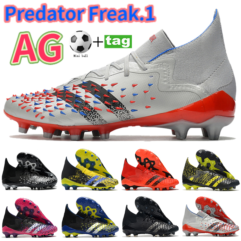 

High Quality Predator Freak.1 AG mens football shoes boots men soccer cleats low black white Bright yellow silver Meteorite Pack solar red sneakers trainers, Bubble wrap packaging