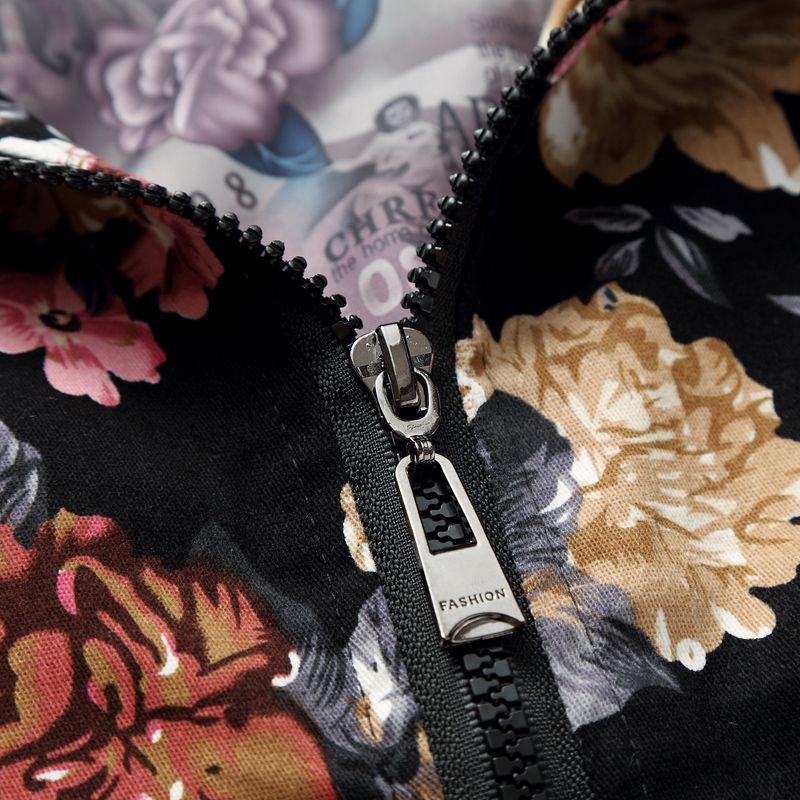 Plus Size 6XL Fashion Men Jacket Flowers Print Slim Fit Bomber Zipper Windbreaker Man Casual Flroal Men's Jackets