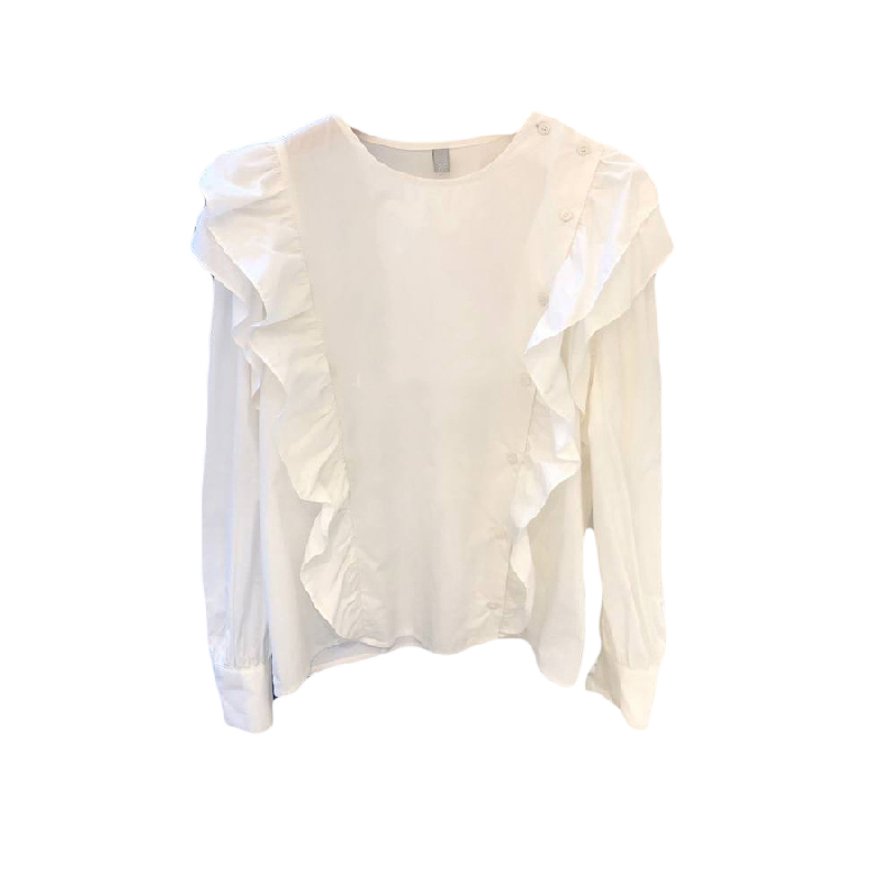 Nomikuma Women Blouse Irregular Single Breasted Korean Ruffle Patchwork Causal Blusas Femme Autumn New Sweet Shirts 6C375 210427