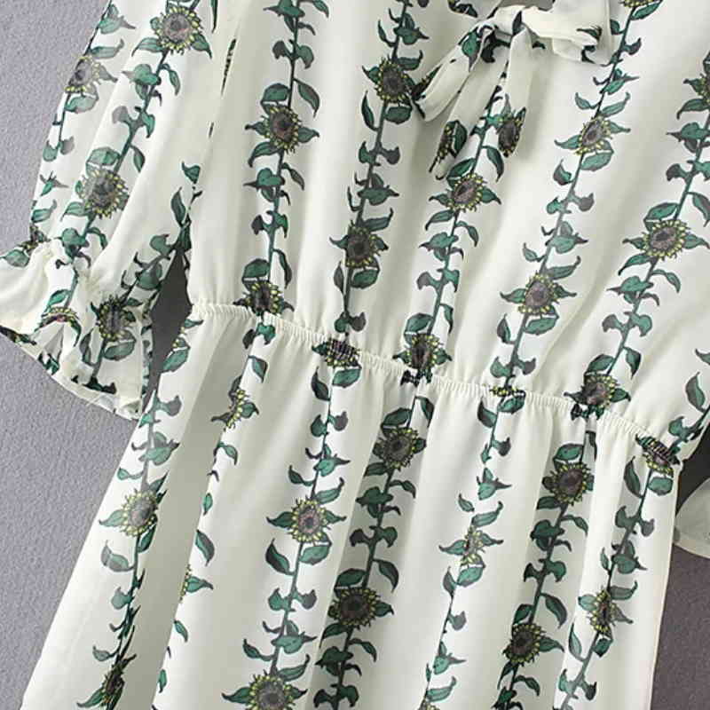 Fashion Women Pastoral Wind Printing Elegant Chiffon Mini Dresses Casual Petal Sleeve Clothing D890 210430Z