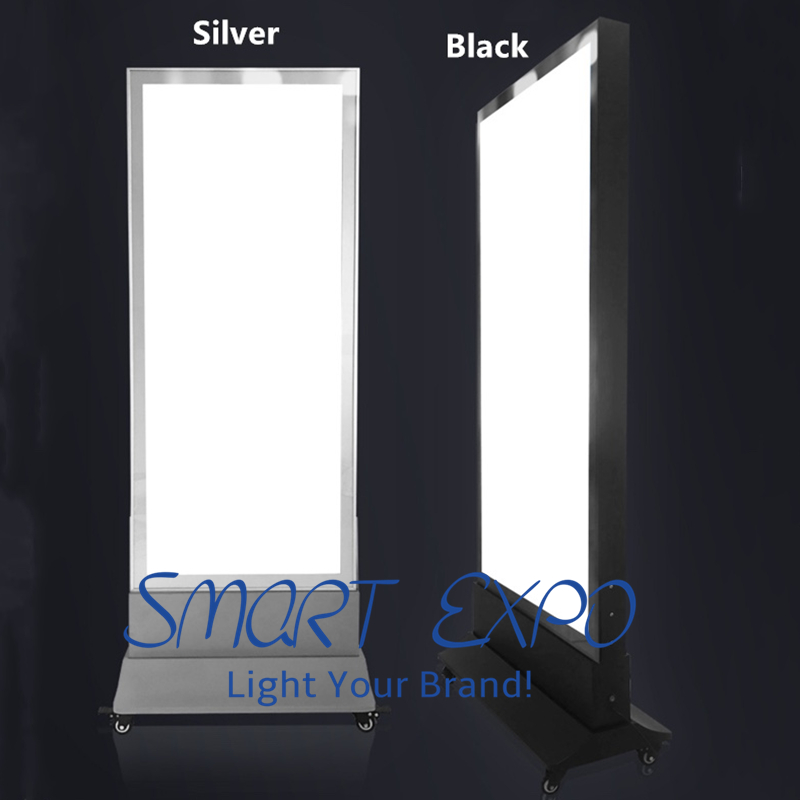 60*150cm Outdoor Store Front Poster Board Advertising Display Double Moving Light Box with Base Wheels Wooden Case Packing