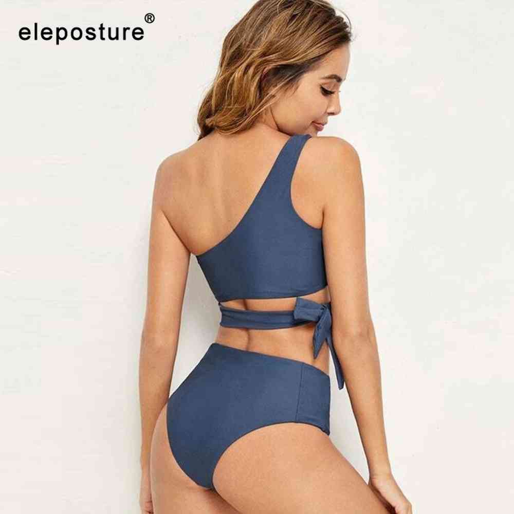 Sexy Bikini Women High Waist Swimsuit One Shoulder Swimwear Female Solid Set Brazilian Bathing Suit Summer Beach Wear XXL 210521