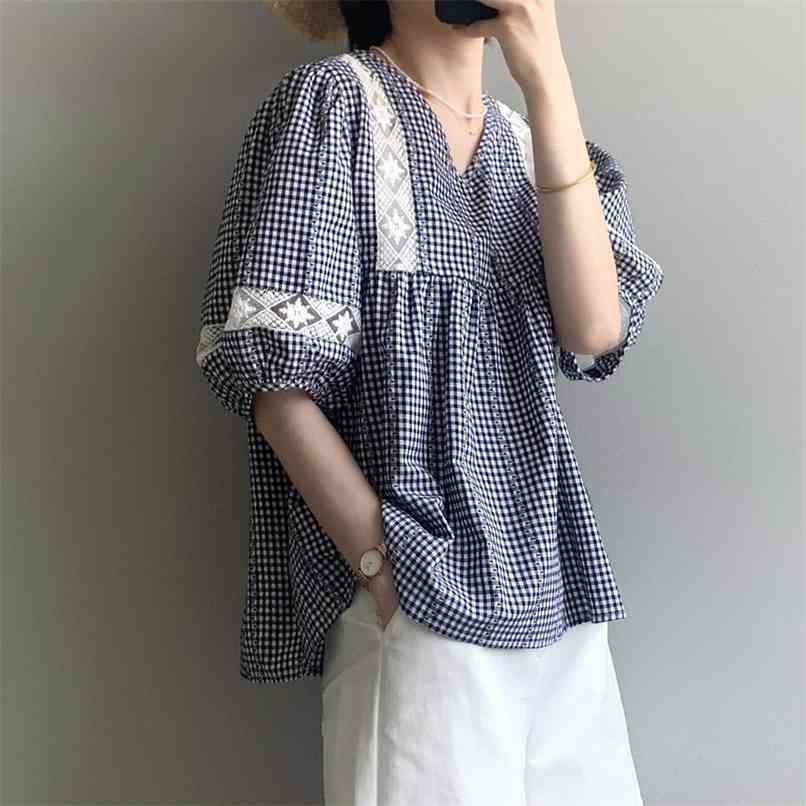 Checked shirt sweet lace stitching baby loose top summer Korean fashion women's clothing 210520, Grid
Checked shirt sweet lace stitching baby loose top summer Korean fashion women's clothing 210520, Grid