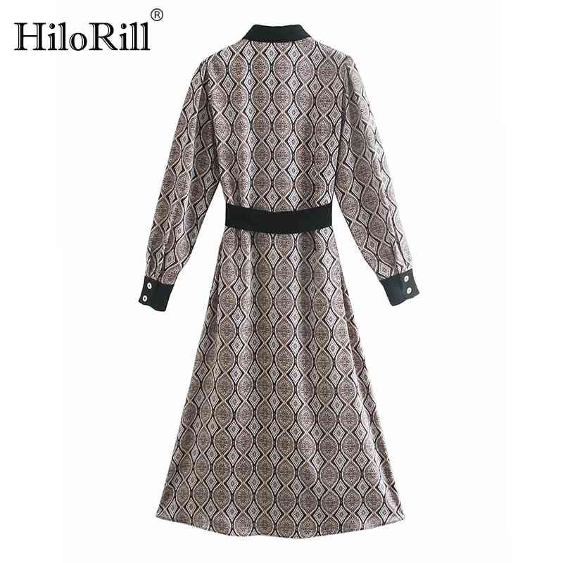 Lady Elegant Shirt Dress Long Sleeve Print Midi es For Women Patchwork Casual Bandage Vestido De Mulher 210508