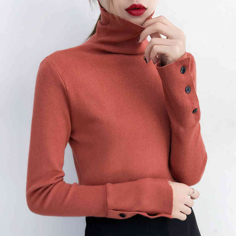 Fashion Casual Women Sweater Winter Turtleneck Long Sleeve Clothing Soft Solid Cotton Slim Fit Tops 5284 50 210508