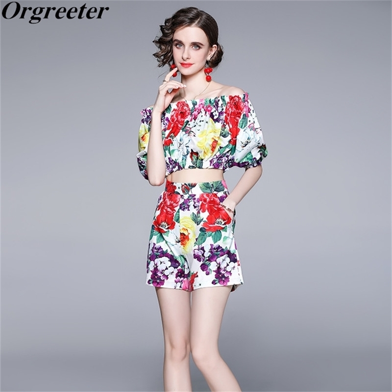 Vacation Floral Print Suit Summer Women's Off Shoulder Puff Sleeve Crop Tops and High Waist Shorts Ensemble Femme 2 Pieces Set 210602, Mixed color
Vacation Floral Print Suit Summer Women's Off Shoulder Puff Sleeve Crop Tops and High Waist Shorts Ensemble Femme 2 Pieces Set 210602, Mixed color