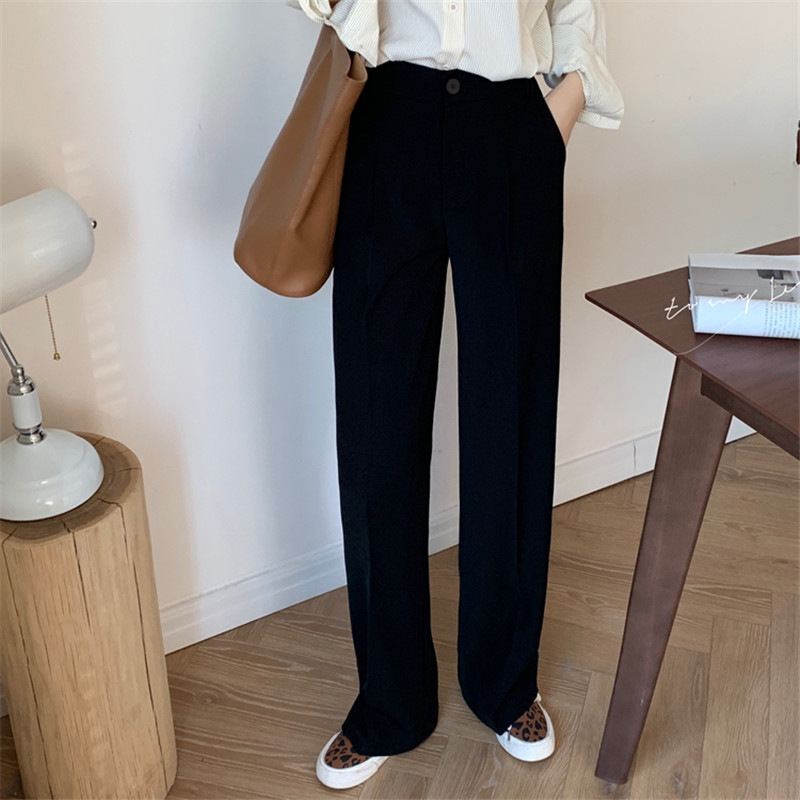 OL Elegant High Waist Straight Wide Leg Pants Women Spring Autumn Solid Work Casual Suit Female Trousers 210421