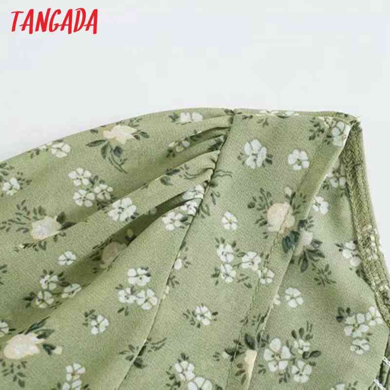 Women Retro Green Floral Print Crop Short Sleeve Summer Chic Female Sexy Slim Shirt Tops 3D50 210416