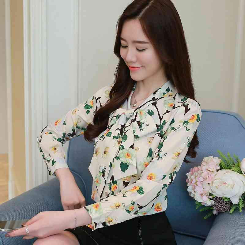 Fashion Women Blouses Plus Size Print Chiffon Blouse Shirt Office Work Long Sleeve Shirts s Tops And 1059 60 210508