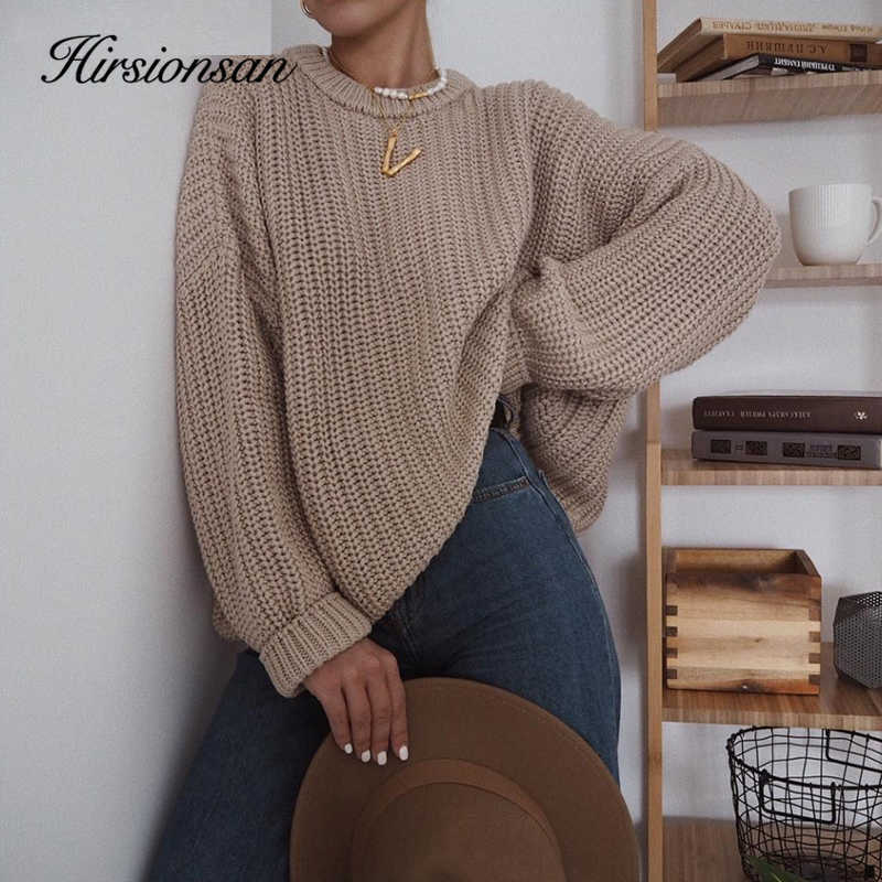 Hirsionsan Loose Autumn Sweater Women Korean Elegant Knitted Oversized Warm Female Pullovers Fashion Solid Tops 210908