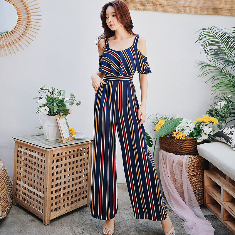 Dabuwawa Glamorous Strap Shoulder Wide Leg Jumpsuit Women Elegant Striped Jumpsuits Female Sleeveless High Waist DO1BJP009 210520