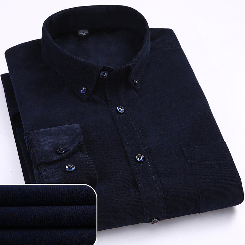 Plus Size 6xl Autumn/winter Warm Quality 100%cotton Corduroy long sleeved button collar smart casual shirts for men comfortable 210410