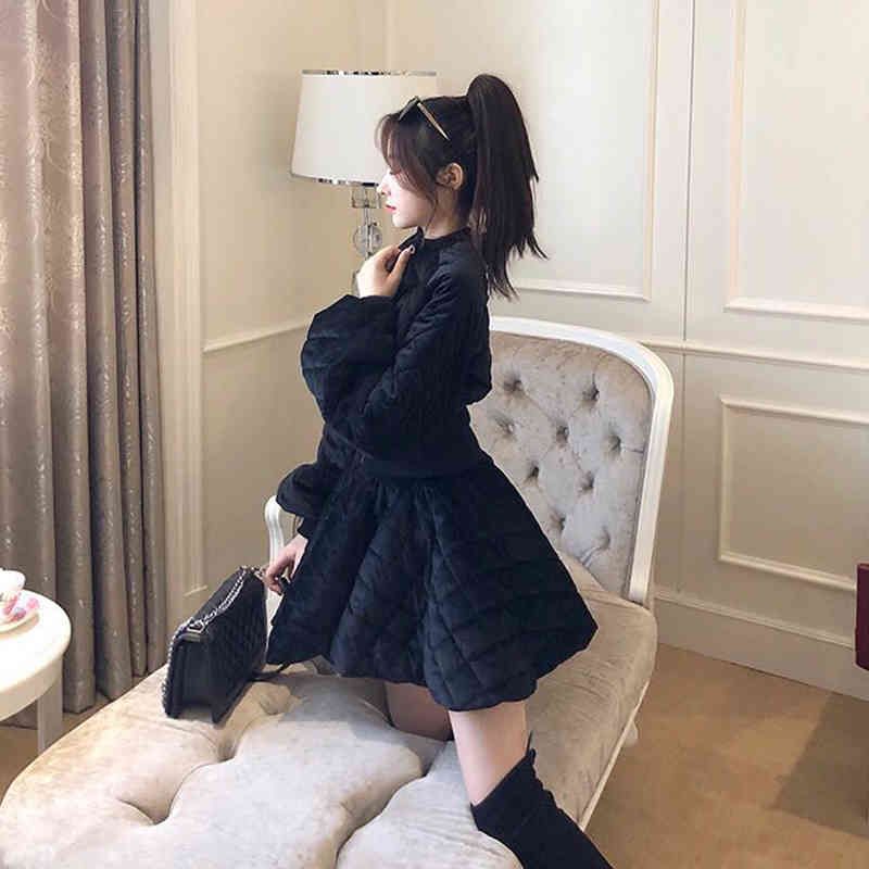 VGH Plaid Black Two Piece Set For Women Stand Collar Long Sleeve Jacket High Waist Ruched Skirt Casual Sets Female Style 210421