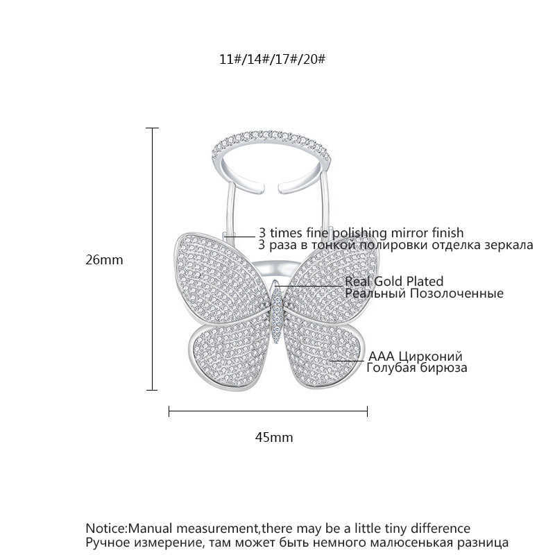 LUOTEEMI High Quality Fashionable Unique Adjustable Ring Micro Paved Shining CZ Movable Butterfly Shape Jewelry for Party Gift 210701