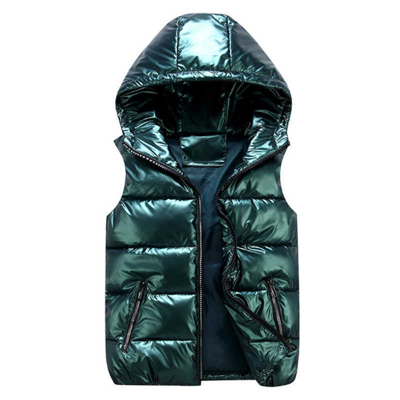 Vest for Boy Children Hooded Warm Outerwear Kids Glossy Coat Baby Girl Sleeveless Jacket Winter Down Padded Waterproof Waistcoat 211023