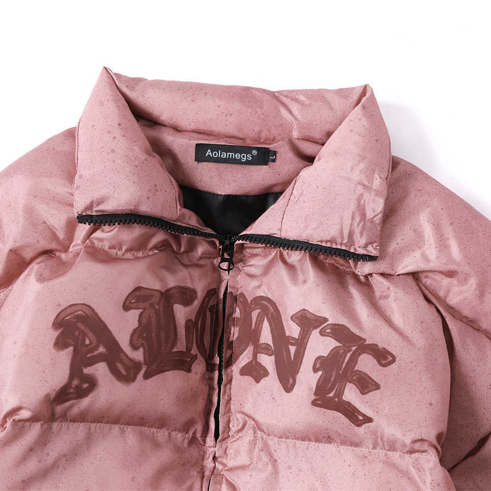 Aolamegs Winter Jacket Men Letter Inkjet Embroidery Badge Streetwear Men Warm Thick Zipper Harajuku All-match Parka Jackets Coat 210818