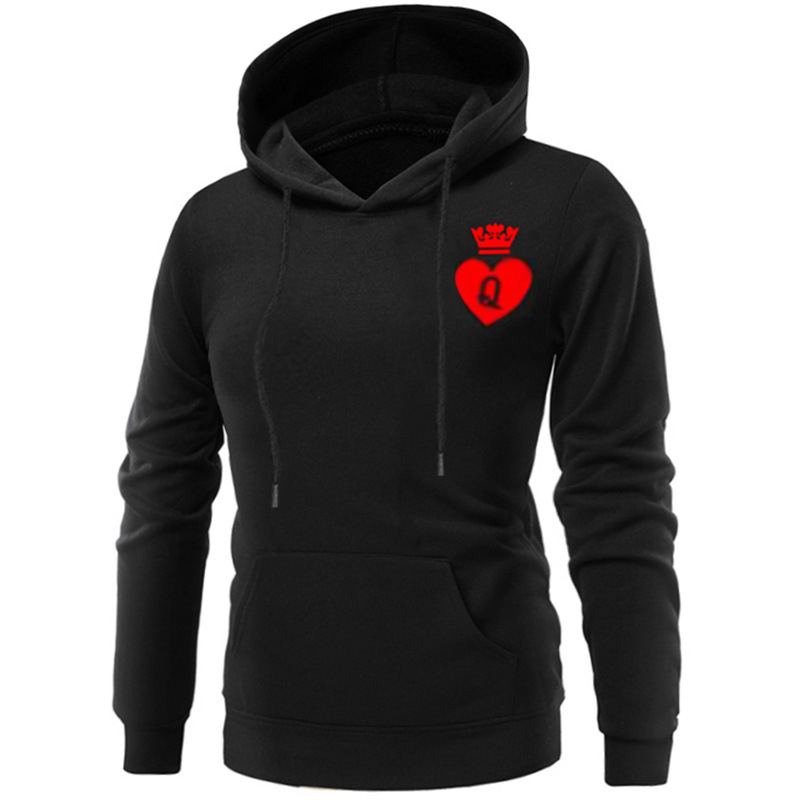 QUEEN KING Print Hooded Long Sleeve Couple Top Fashion New Style Casual Women T-Shirt Letter King Queen Long Sleeve Shirt Women 210406