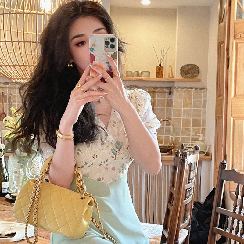 Dress Korean Short Sleeve Thin Elegant Dresss Women Casual Floral Printed Midi Dress Female Office Lady Summer 210521