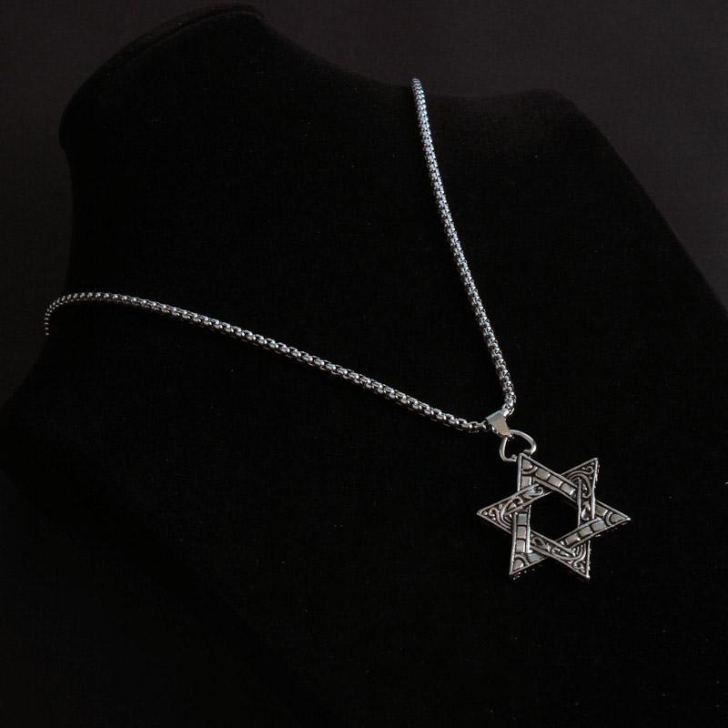 Pendant Necklaces Kpop Star Of David Israel Chain For Men Women Judaica Silver Color Hip Hop Long Jewish Jewelry Boys Gift
