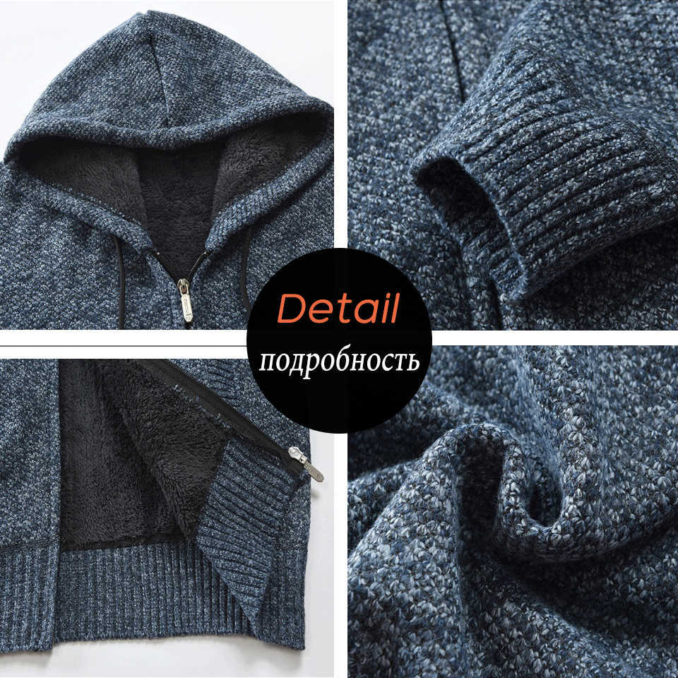 Men Autumn Casual Thick Warm Hooded Sweater Cardigan Jumper Men Winter Fashion Loose Fit Fleece Sweaters Knit Jacket 211018