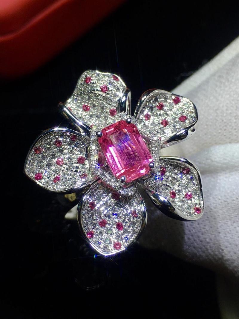 Cluster Rings Fine Jewelry Pure 18 K White Gold 100% Natural Unheat Pink Sapphire 0.98ct Gemstones 18k Diamonds Female Wedding, Golden;silver 
Cluster Rings Fine Jewelry Pure 18 K White Gold 100% Natural Unheat Pink Sapphire 0.98ct Gemstones 18k Diamonds Female Wedding, Golden;silver