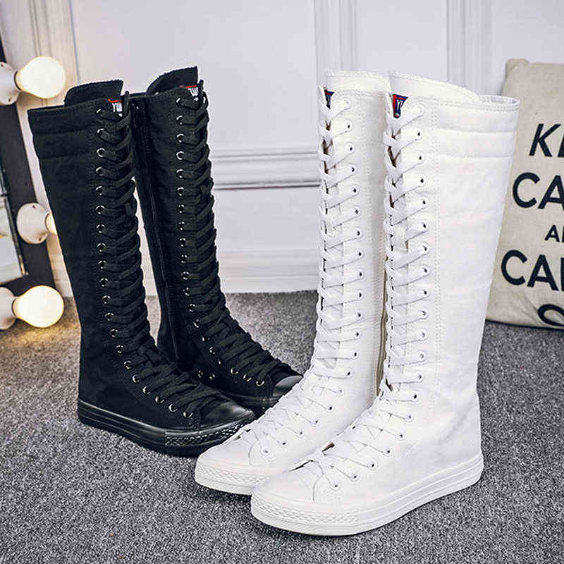 Boots Autumn Women Shoes Casual Canvas High Top Long Lace-up Zipper Comfort Flat White Sneakers Knee-high Boot 1203, Black
Boots Autumn Women Shoes Casual Canvas High Top Long Lace-up Zipper Comfort Flat White Sneakers Knee-high Boot 1203, Black