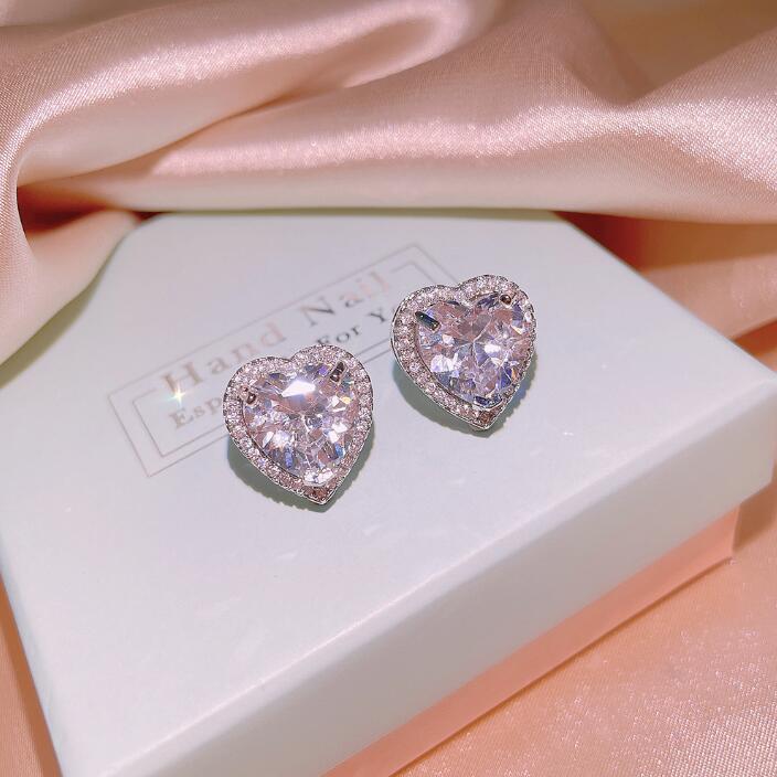 Choucong Brand Wedding Jewelry Set 925 Sterling Silver Luxury Sweet Cute Heart Pendant Pear Cut White Topaz CZ Eternity Diamond Stud Earring Women Bri