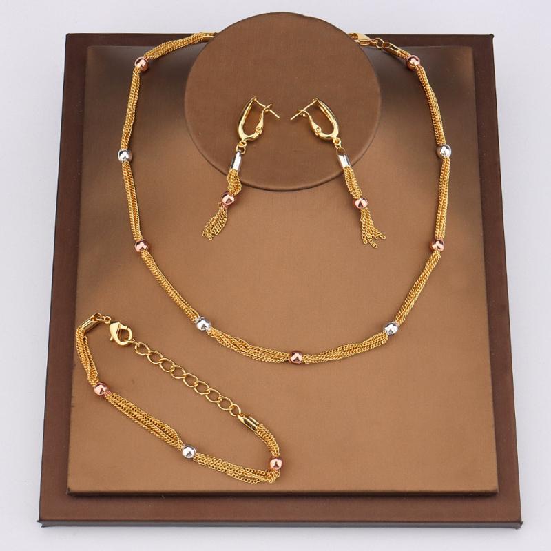 Earrings & Necklace Jewelry Sets For Women Luxury Chains Beads Gold Plated Bracelet Pandent Wedding Accessories, Silver
Earrings & Necklace Jewelry Sets For Women Luxury Chains Beads Gold Plated Bracelet Pandent Wedding Accessories, Silver