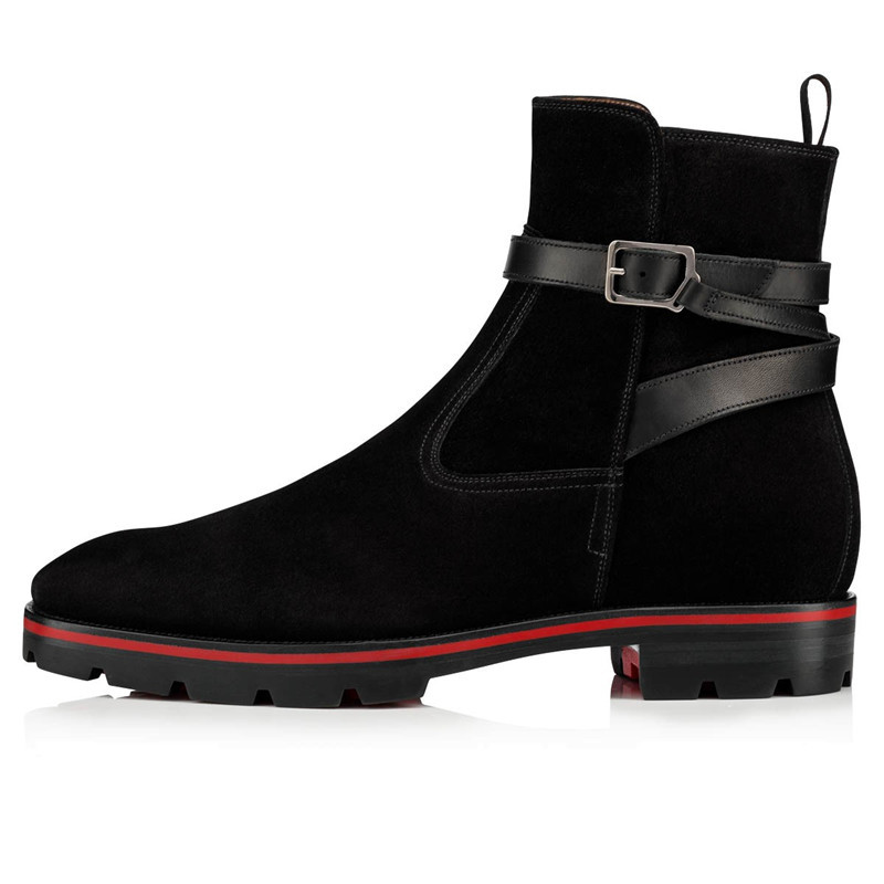 Black Suede Leather Men Casual Boots Knight Boost Low top Slip on Gentlemen Winter Martin Boots