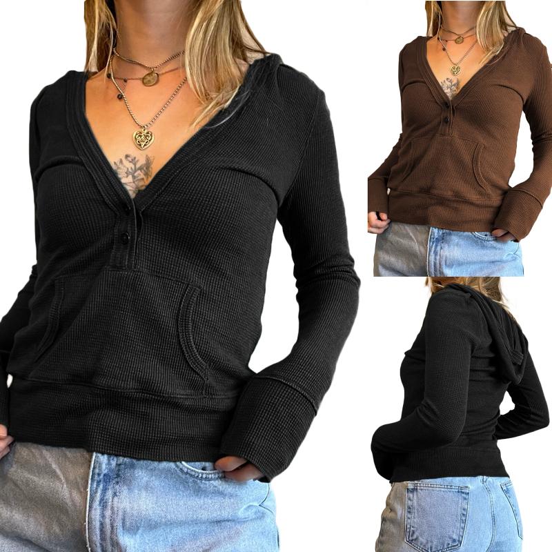 Women' Hoodies & Sweatshirts Autumn Women Casual Ladies Female Y2K Solid Color Long Sleeve V-neck Button Pullovers With Pocket Crop Tops
Women' Hoodies & Sweatshirts Autumn Women Casual Ladies Female Y2K Solid Color Long Sleeve V-neck Button Pullovers With Pocket Crop Tops