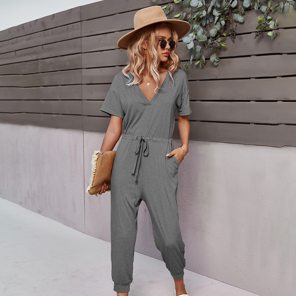 women solid jumpsuits Casual V-neck short sleeve Summer female elastic waist slim summer 210524, Gray
women solid jumpsuits Casual V-neck short sleeve Summer female elastic waist slim summer 210524, Gray