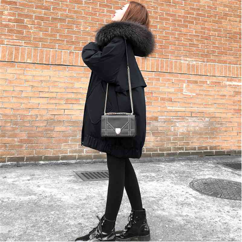 Winter Coat and Jacket Women Fur Collar Long Hooded Parka Black Warm Korean Fashion Plus Size Duck Down Female 210428