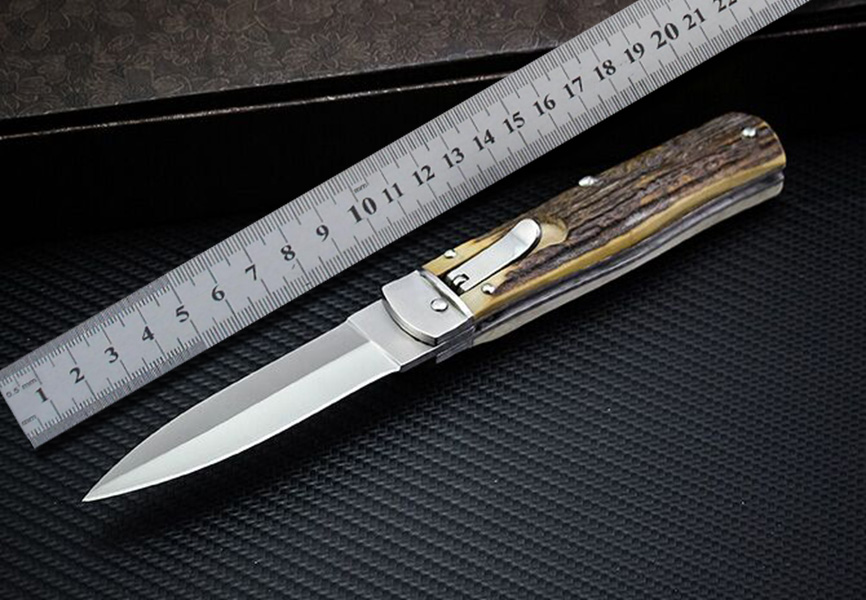 Wild Antler Handle Single Action D2 Automatic Knife Italian Mafia Outdoor Hunting Self Defense Auto Survival Knives UT85 BM 3310 3400 4600 UT88
Wild Antler Handle Single Action D2 Automatic Knife Italian Mafia Outdoor Hunting Self Defense Auto Survival Knives UT85 BM 3310 3400 4600 UT88