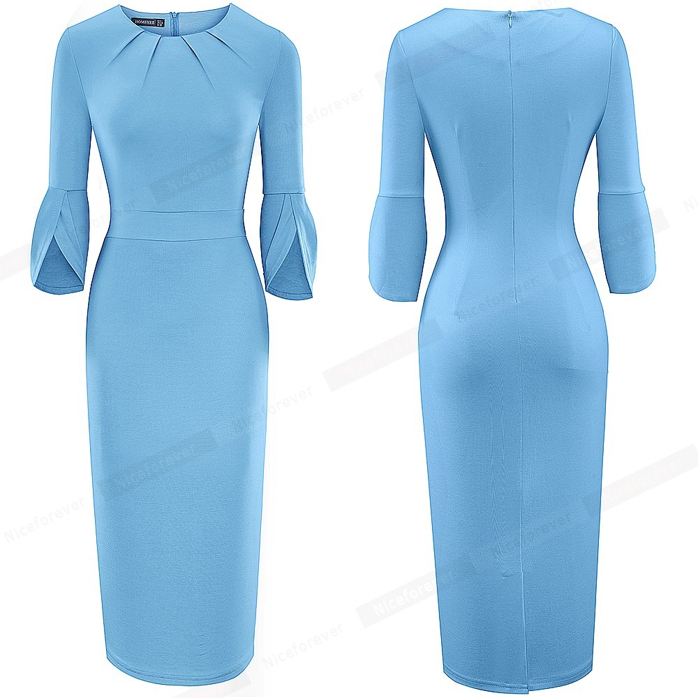 Nice-Forever Solid Color Elegant WorkDresses Business Party Bodycon Fitted Formal Women Dress B601 210331
