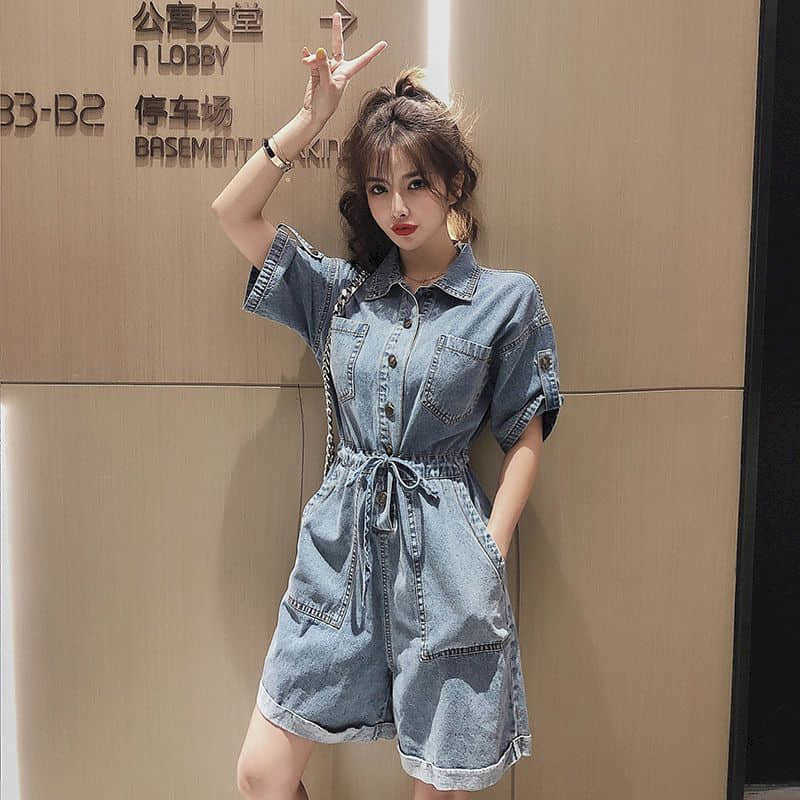 Denim jumpsuit women high street summer waist loose slimming all-match leg overalls Trend clothing 210526