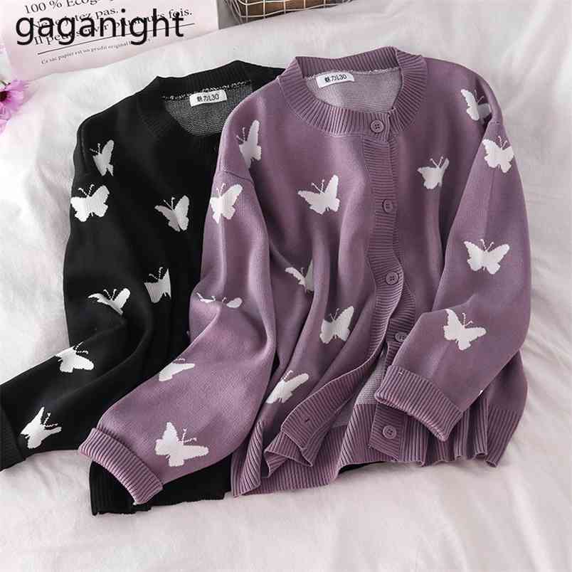 Butterfly Women Knitted Cardigan Long Sleeve Single Breasted Fashion Kardigan Casual Loose Cardigans Chic Korean Tops 210601
