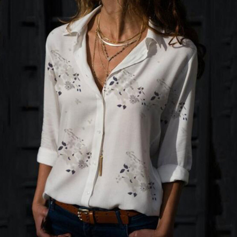 Women Casual Floral Print Blouse Spring Long Sleeve Button Turn-down Neck All-match Slim Shirt Leopard Blusas 210428