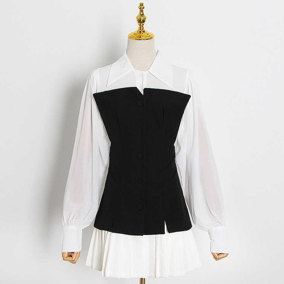 Casual Vintage Dress For Women Lace Lantern Sleeve High Waist See Through Elegant Mini Dresses Female Fall 210527