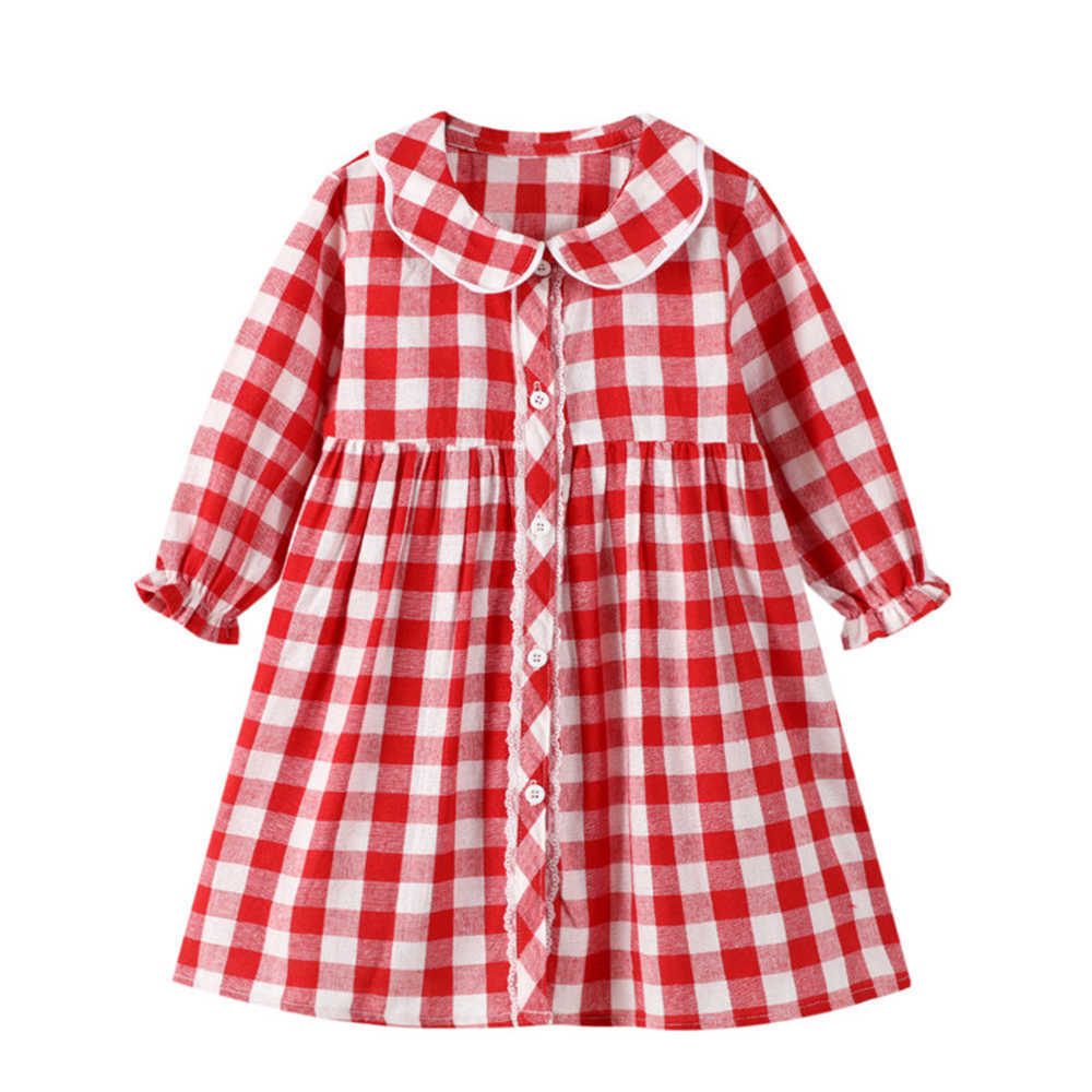Mudkingdom Girls Long Sleeve Dress Plaid Lapel Button Sweet Princess Spring Autumn Little Clothing 210615