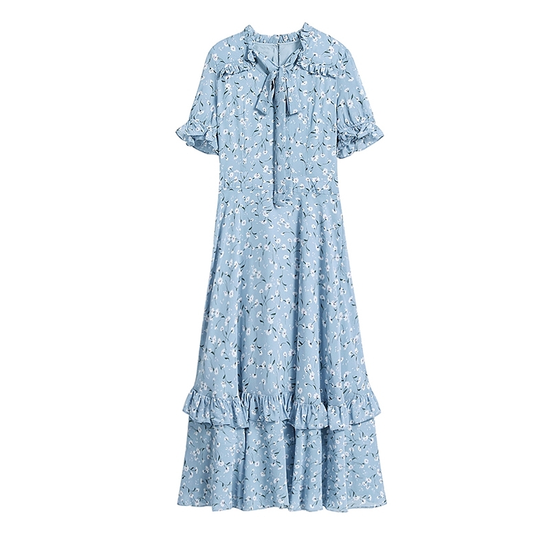 women's Retro bohemian dress, beach party with deep V-neck sexy dress, elegant floral yarn dress 210602