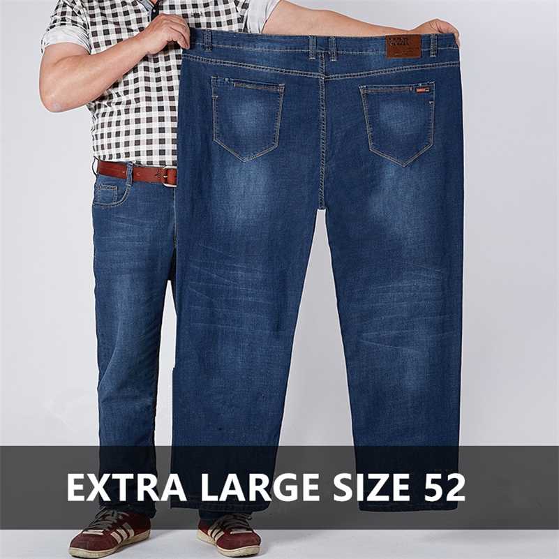 Classic Stretch Jeans Men Oversized Plus Size Big Denim Man Loose Stretch Pants 48 50 52 High Waisted Long Work Trousers Jean 211120