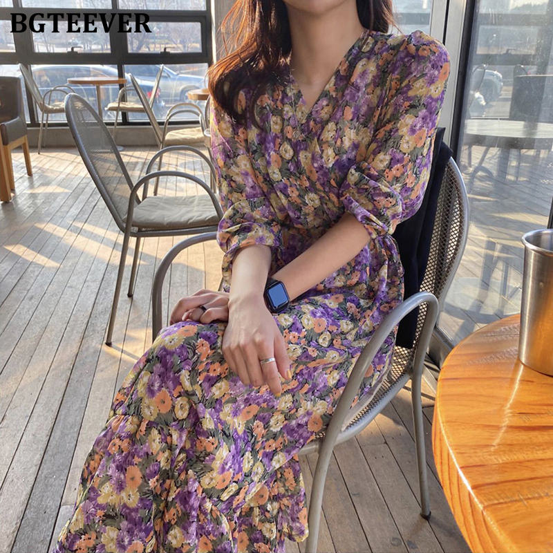 BGTEEVER Elegant Spring Summer Dress for Women Chic V-neck Floral High Waist Female Dress 2021 Purple Chiffon Vestidos femme
BGTEEVER Elegant Spring Summer Dress for Women Chic V-neck Floral High Waist Female Dress 2021 Purple Chiffon Vestidos femme