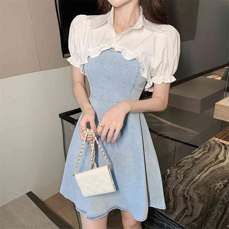 Summer 2-Piece Set Fashion Short Ruffles Blouse And Suspenders Denim A-Line Dress Women Female Suit 210519, Photo color
Summer 2-Piece Set Fashion Short Ruffles Blouse And Suspenders Denim A-Line Dress Women Female Suit 210519, Photo color