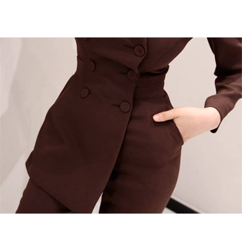 Women Irregular Jumpsuit Double-Breasted Blazer Jacket And Slim Pencil Pant 2 Pieces Set Female Wear To Office Business 210520