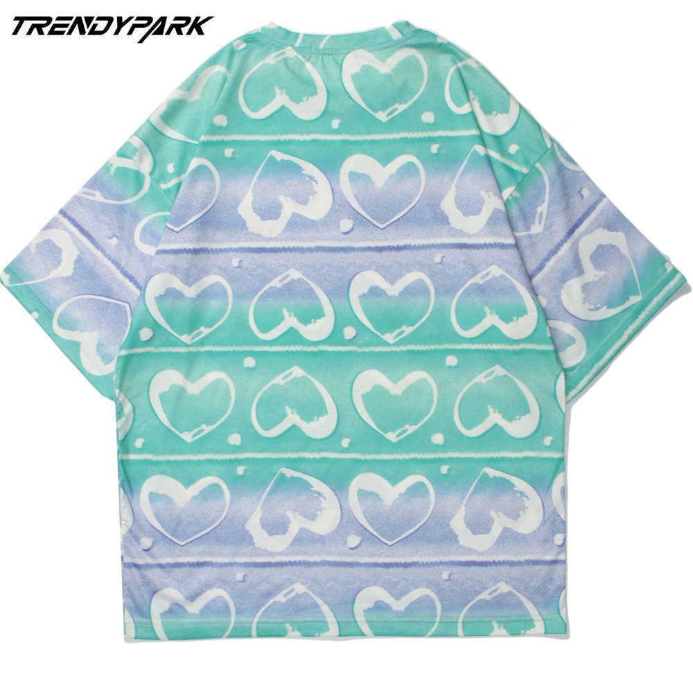 Men's T-shirt Tie-dye Gradient Striped Short Sleeve Tee Hip Hop Oversized Cotton Casual Harajuku Streetwear Top Tshirts Clothing 210601